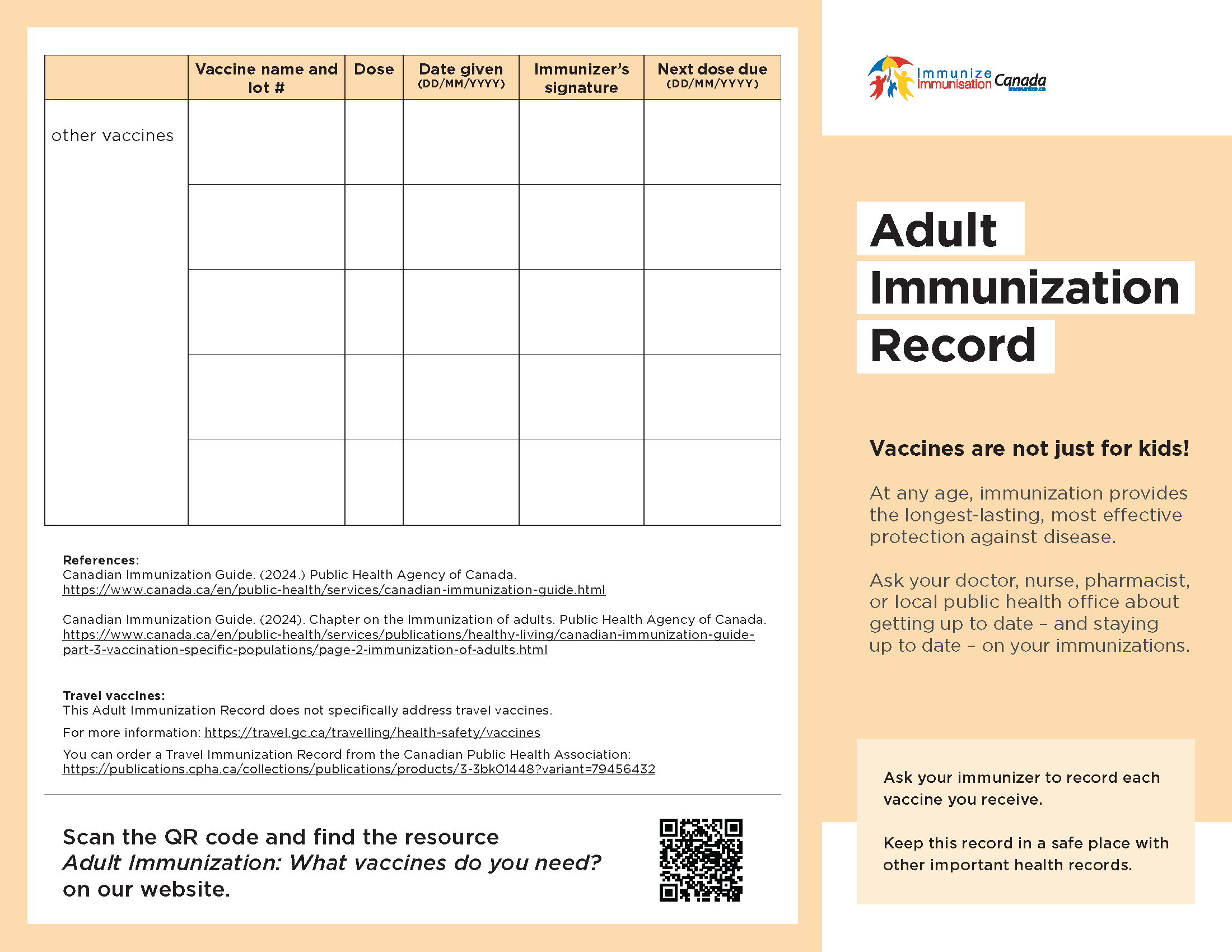 Adult Immunization Record