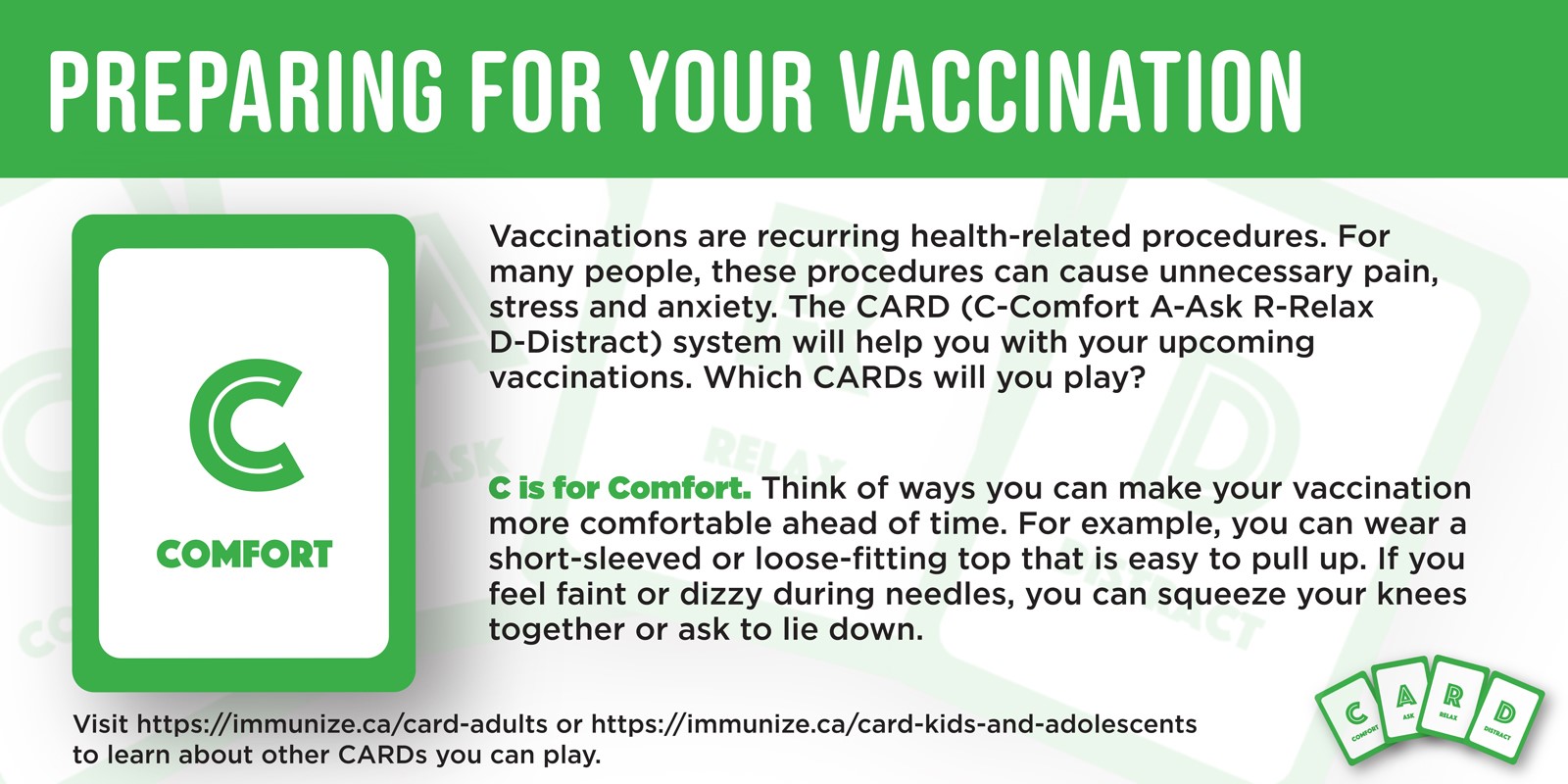 Preparing for your vaccination - C is for Comfort.