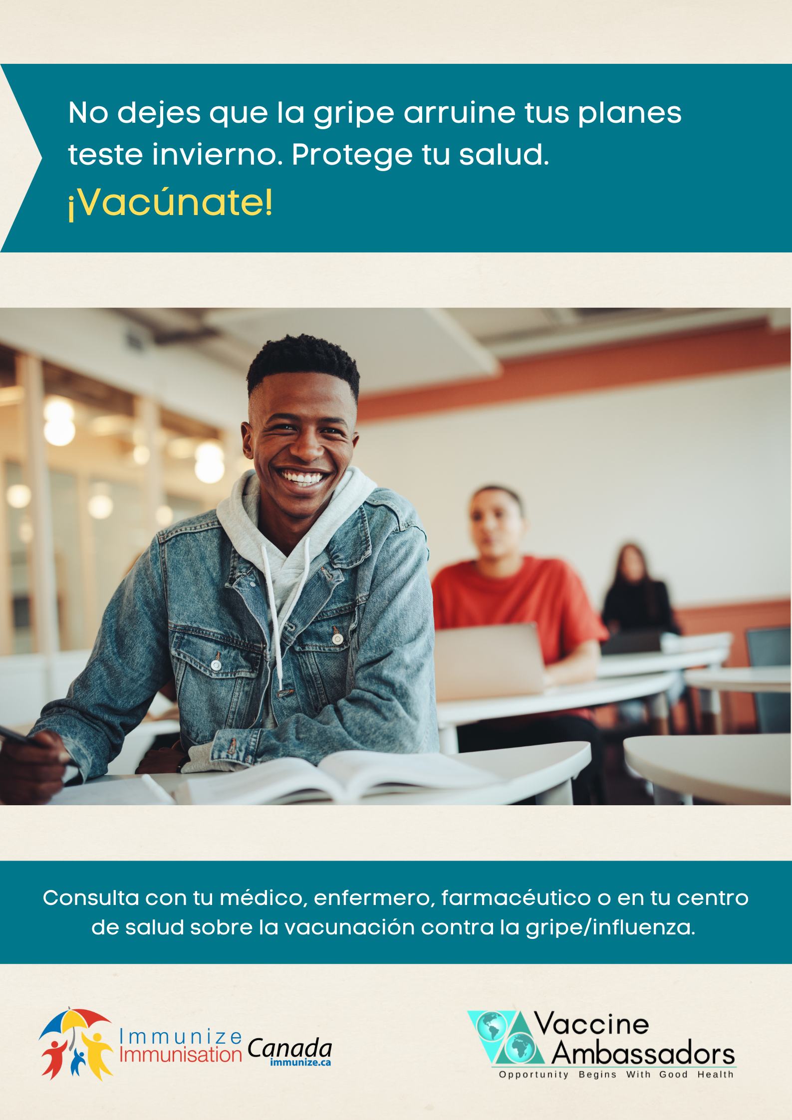 Don't let the flu get you down this season - teens and young adults (poster in Spanish)