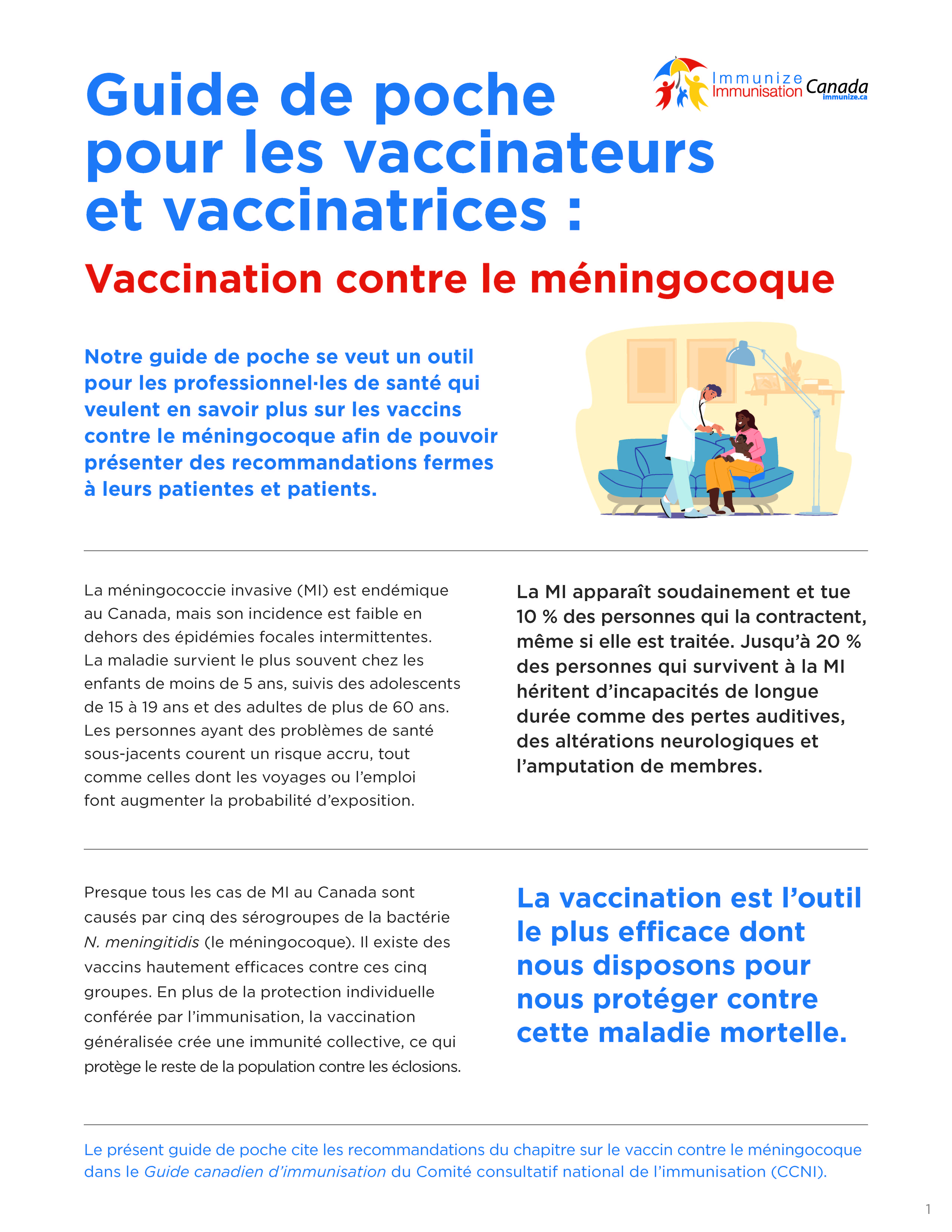Guide de poche pour les vaccinateurs et vaccinatrices : Vaccination contre le méningocoque
