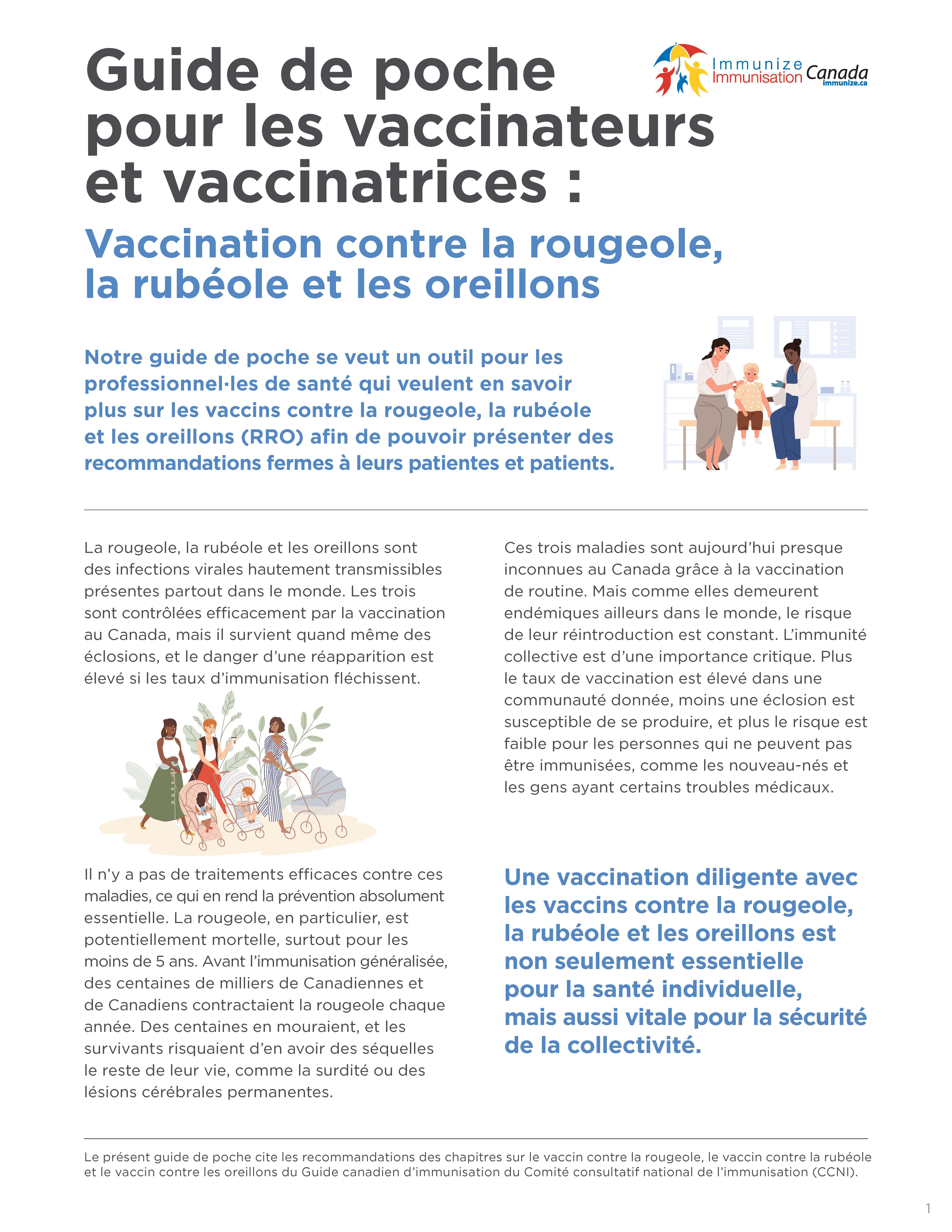 Guide de poche pour les vaccinateurs et vaccinatrices : Vaccination contre la rougeole, la rubéole et les oreillons​