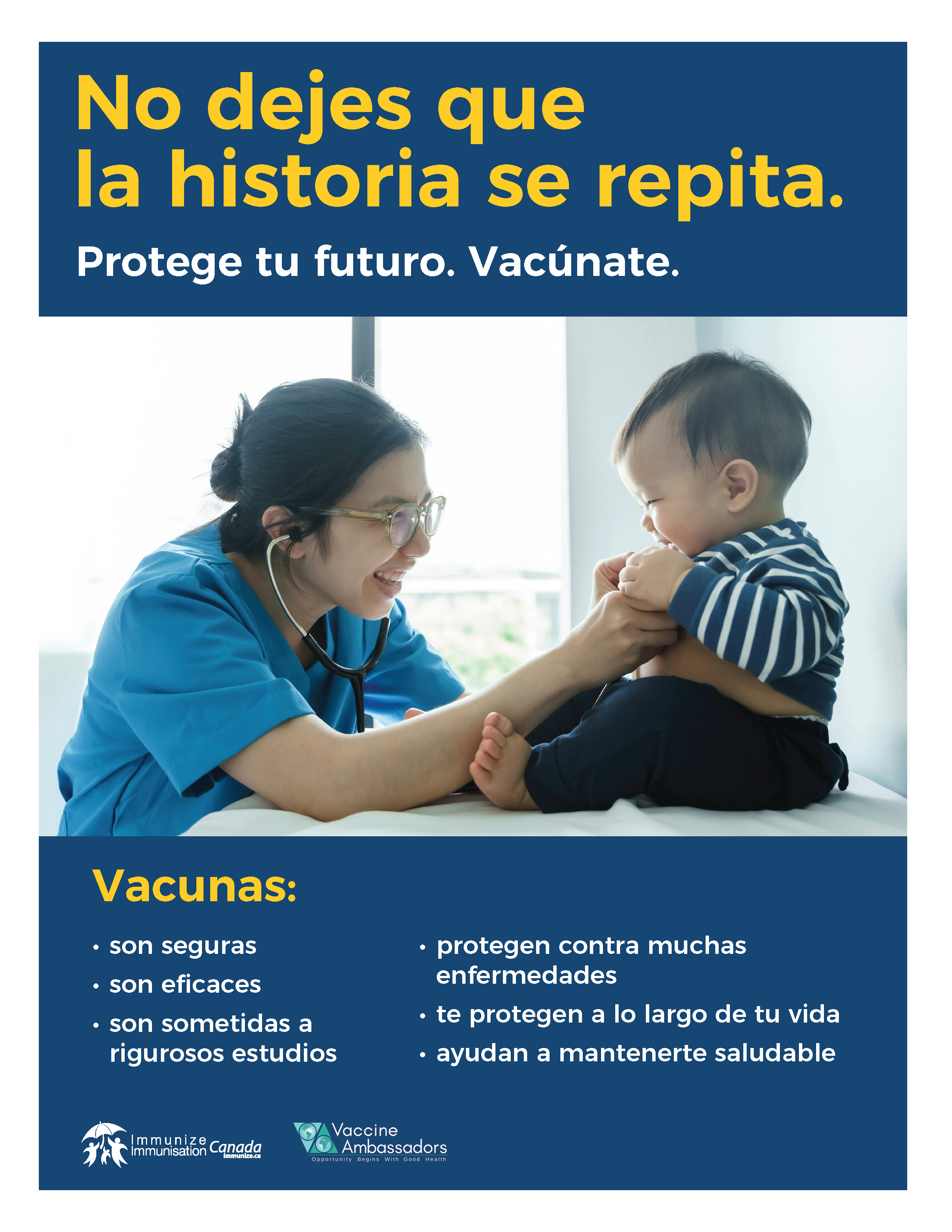 No dejes que la historia se repita. Protege tu futuro. Vacúnate - affiche 1 en espagnol