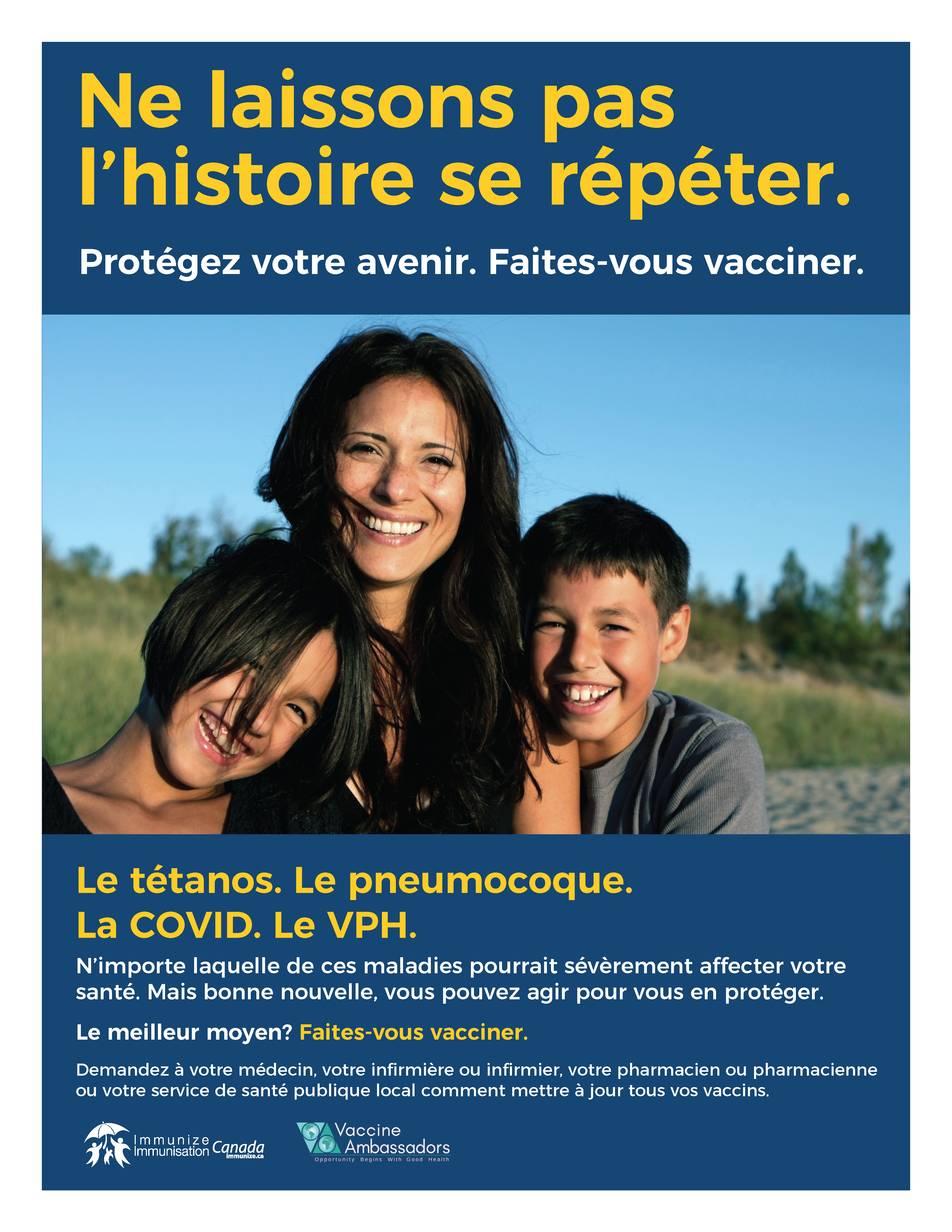 Ne laissons pas l’histoire se répéter. Protégez votre avenir. Faites-vous vacciner - affiche 2