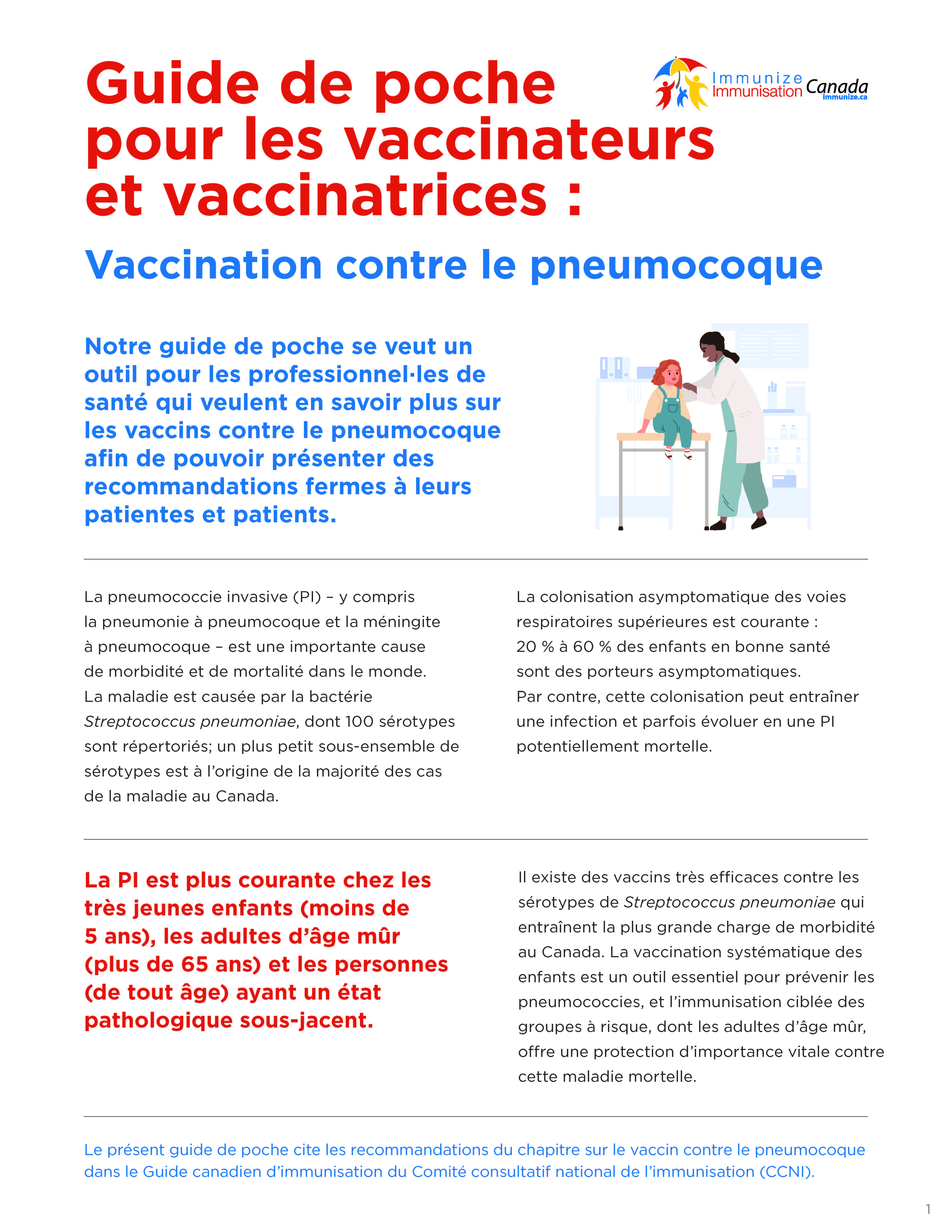 Guide de poche pour les vaccinateurs et vaccinatrices : Vaccination contre le pneumocoque