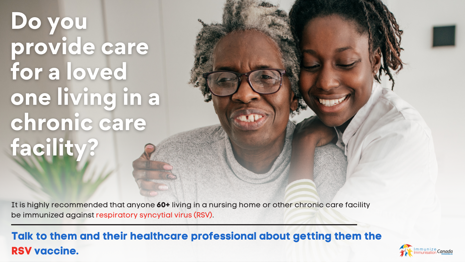 Do you provide care for a loved one living in a chronic care facility? (RSV vaccine) - social media image for Twitter/X
