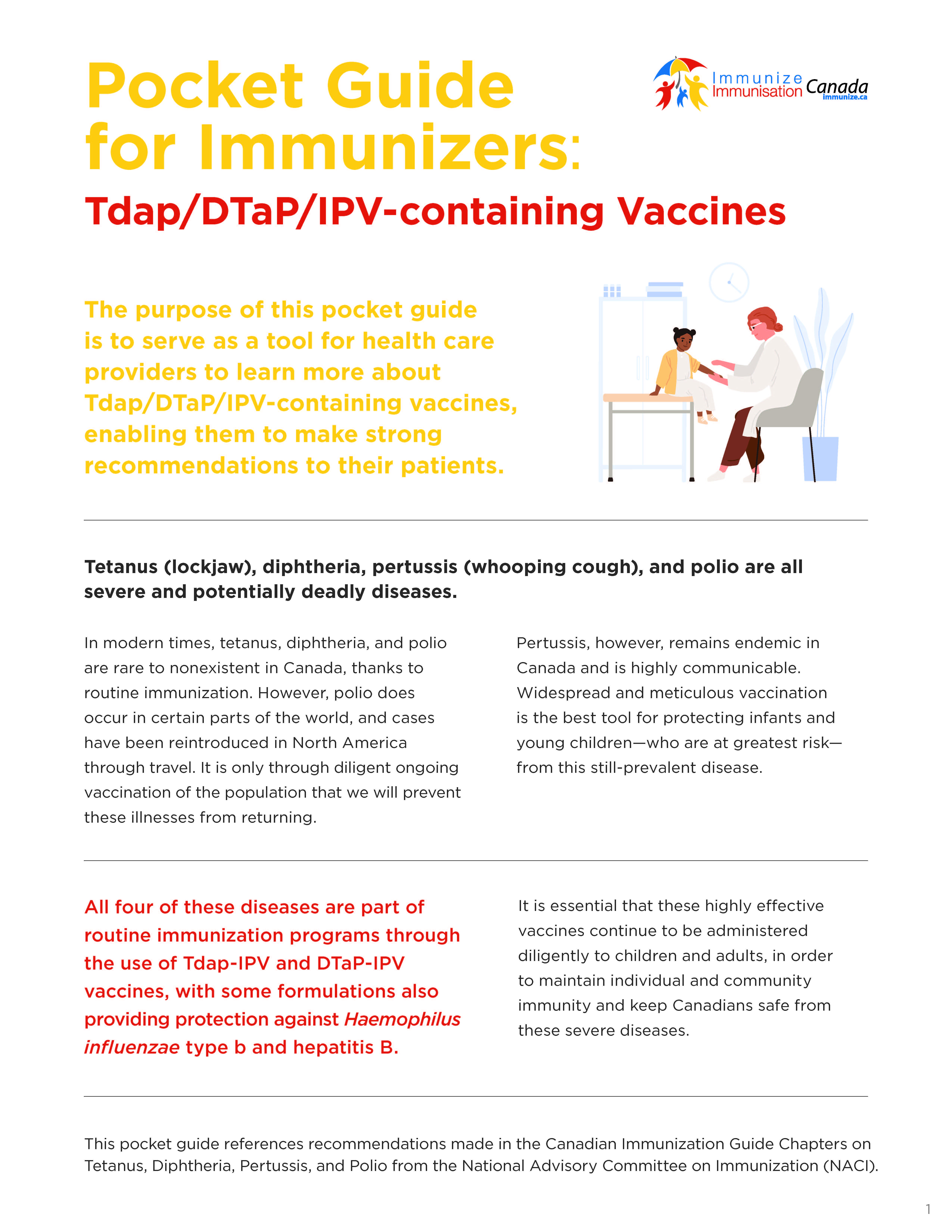 Pocket Guide for Immunizers: Tdap/DTaP/IPV-containing Vaccines