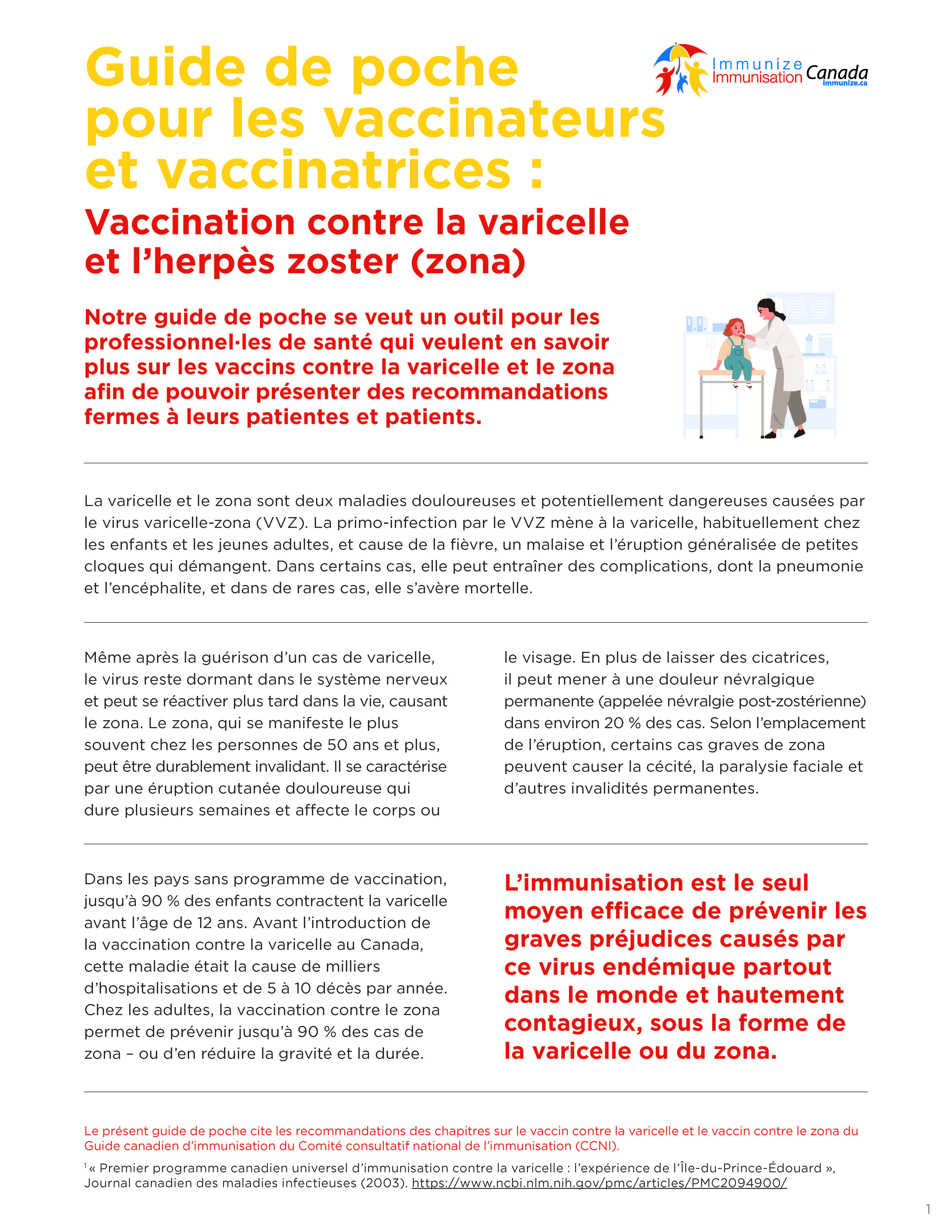 Guide de poche pour les vaccinateurs et vaccinatrices : Vaccination contre la varicelle et l'herpès zoster (zona) 